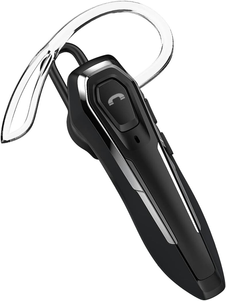 Bluetooth Headset, Noise Cancelling Single Ear Earpiece, 30H Talking  Black