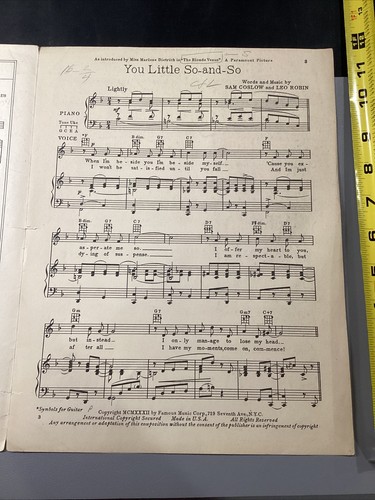 Partitura musical 1932 Marlene Dietrich Blonde Venus You Little So And So - Imagen 7 de 12