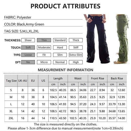 Womens Cargo Pants Ladies Wide Leg Combat Work Wear Sports Multi-Pocket