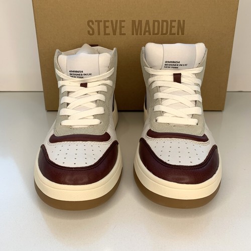 Steve Madden Calypso Sneakers Leather High Top Burgundy Size 7 or 8 or 9 NEW - Picture 3 of 9