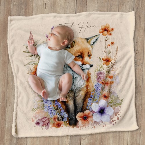 Aquarell Fuchs - Personalisiert Extra Weich Luxus Babydecke - 75cm x 75cm - Bild 2 von 7