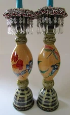 Tracy Porter StoneHouse Farm Goods Hand Painted & Signed Wood Candlesticks 93'