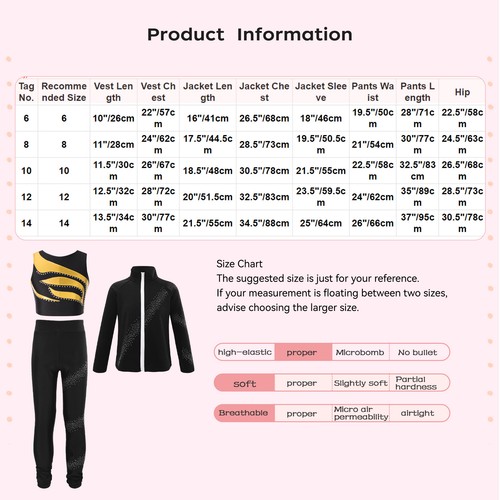 Kids Girls Tracksuits Figure Skating Set Sleeveless Outfits Zipper Crop Top - Picture 27 of 53
