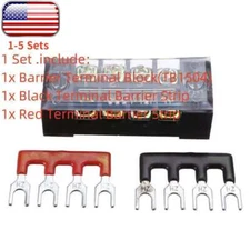 1 Set=600V 15A 4P Double Row Wire Barrier Terminal Block With 2 Connector Strips