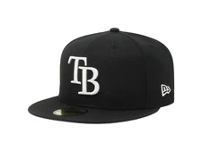 New Era 59Fifty Men Boys Hat Tampa Bay Rays MLB Basic Black White Fitted Cap