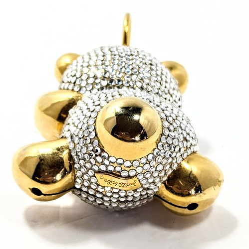 Judith Leiber Teddy Bear Baby Rattle Ornament Clear Crystals Red Bow Tie 3" - Picture 5 of 7