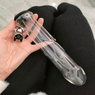 19.8cm Hollow Glass Dildo Filled Hot Ice Water Anal Butt Plug G-spot Toys  Adult