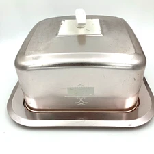 West Bend Pink Square Aluminum Cake Carrier w Handle & Latch VTG