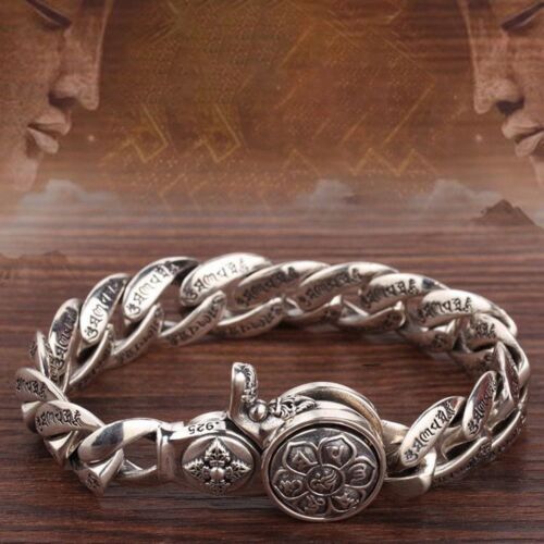 Solid 925 Sterling Silver Chain Men Mantra Cuban Curb Link Bracelet 81g/7.8inch - Picture 6 of 9