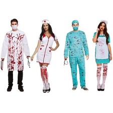 Adult Bloody Doctor & Nurse Costume - Halloween Fancy Dress Outfit Set