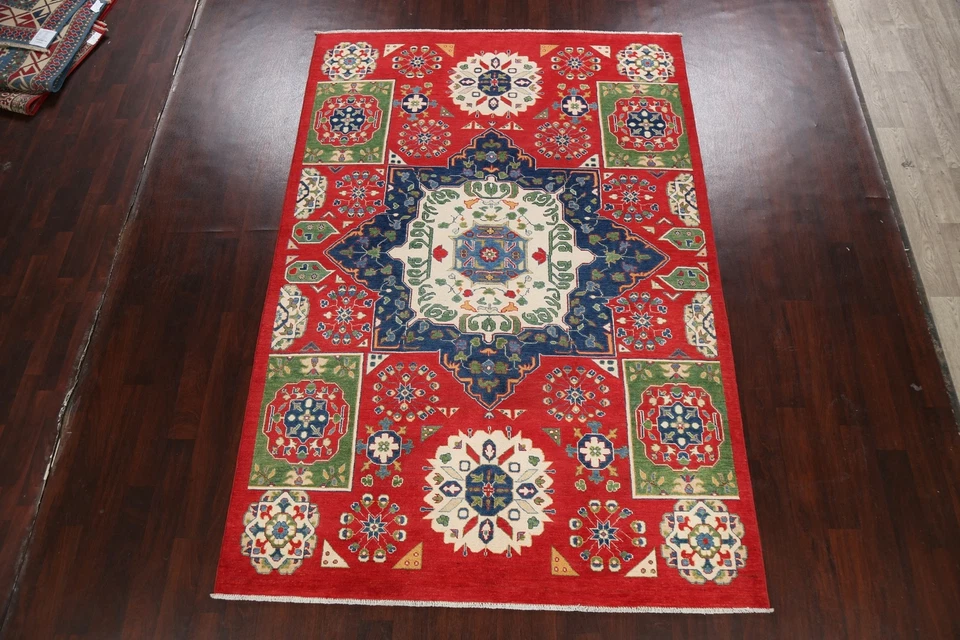 Vegetable Dye Super Kazak Oriental Area Rug Hand-knotted RED Home Decor 7'x10' - Image 2 of 4