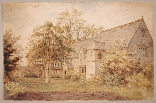 Watercolor landscape Tudor Vicarage, Church & garden, Circa early 20th century - Picture 2 of 5