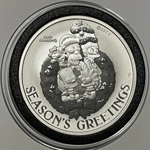 The Simpsons Season’s Greetings Christmas Coin 1 Troy Oz .9999 Fine Silver Round