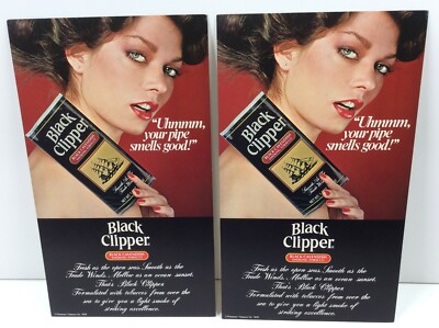 2 Vintage 1979 Black Clipper Cavendish Smoking Tobacco Pinkerton Display Posters