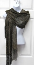 Black Gold Mesh Dressy Sparkle Fringed Shawl Wrap Wedding Bridal Prom 1021