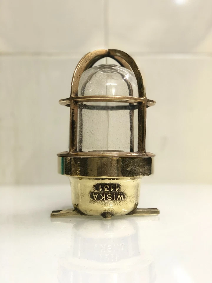 Wiska Marine Brass Bulkhead Light Fixture—Ceiling/Wall Mount Original Metal - Image 3 of 4