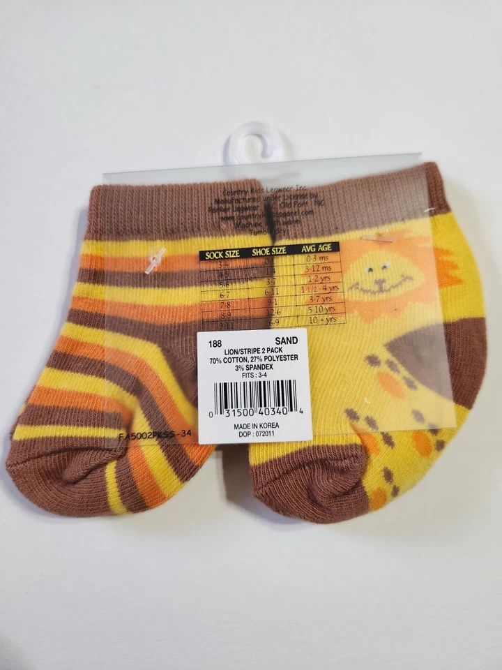 Country Kids мальчика baby носки лев размер 0-3 месяцев желтый, коричневый и оранжевый новый - Изображение 4 из 4