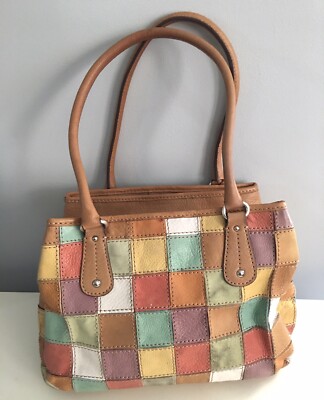 FOSSIL Multi-Color Leather and Suede Patchwork Satchel Shoulder