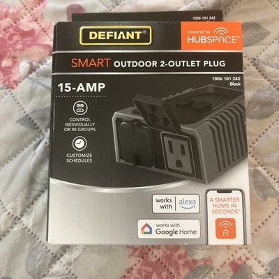 Defiant Smart Wi-Fi Bluetooth Outdoor Plug w/ 2 Outlet Black 15A 120V