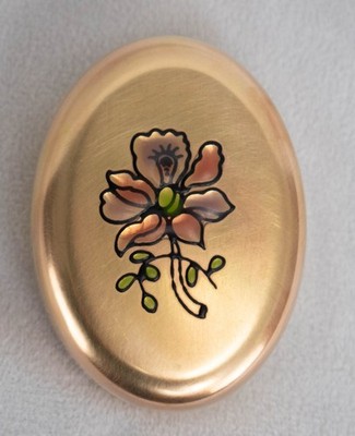 Nancy & Sandy Signed Collection Solid Brass Oval Trinket Box Floral Top Design