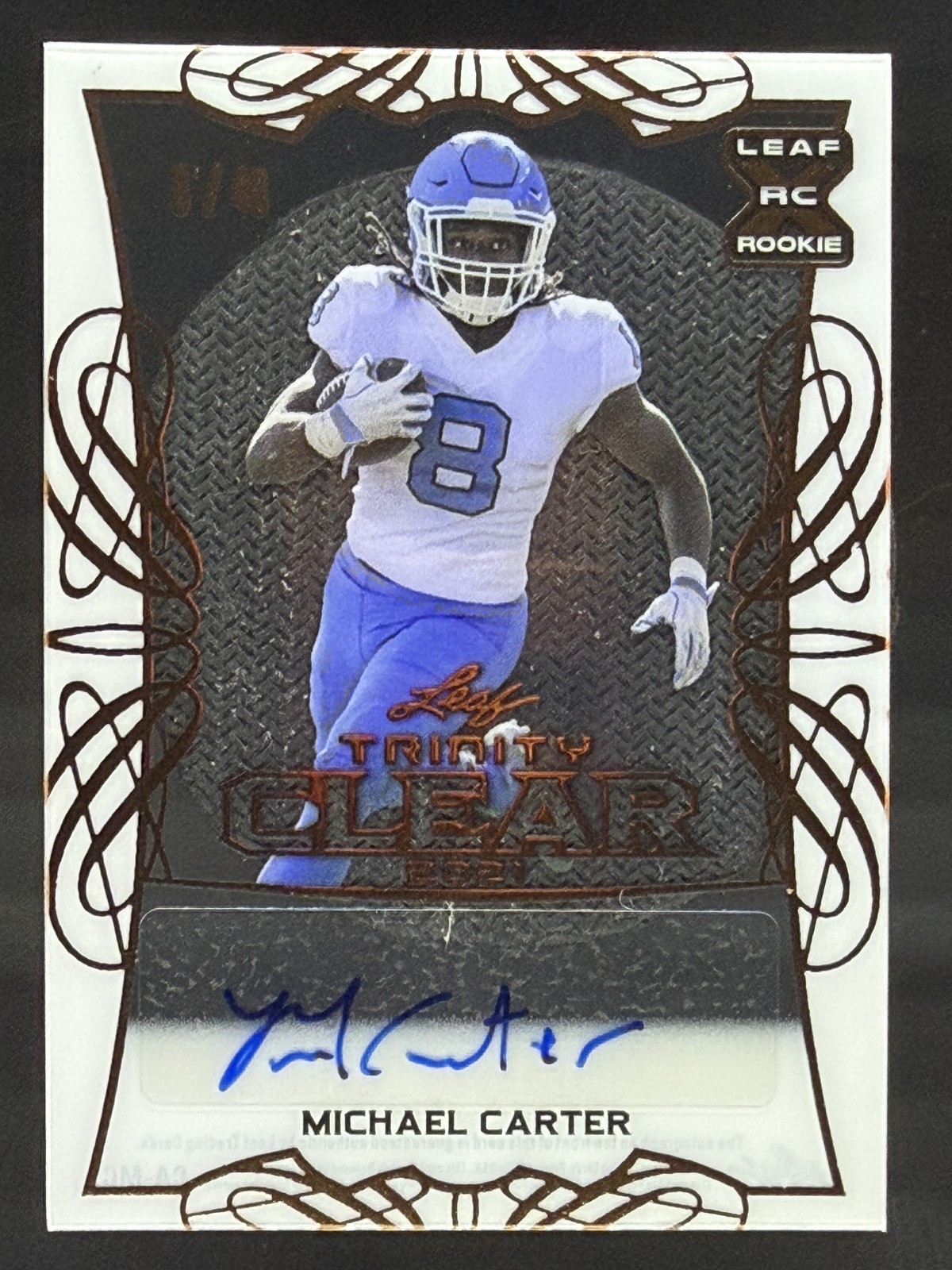Michael Carter 8/40 Jersey # Match Red 2021 Leaf Trinity Clear Clear Autographs