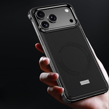 Leather Finish Case For iPhone 17Pro Max 16 15 Frameless Aluminum Magnetic Cover
