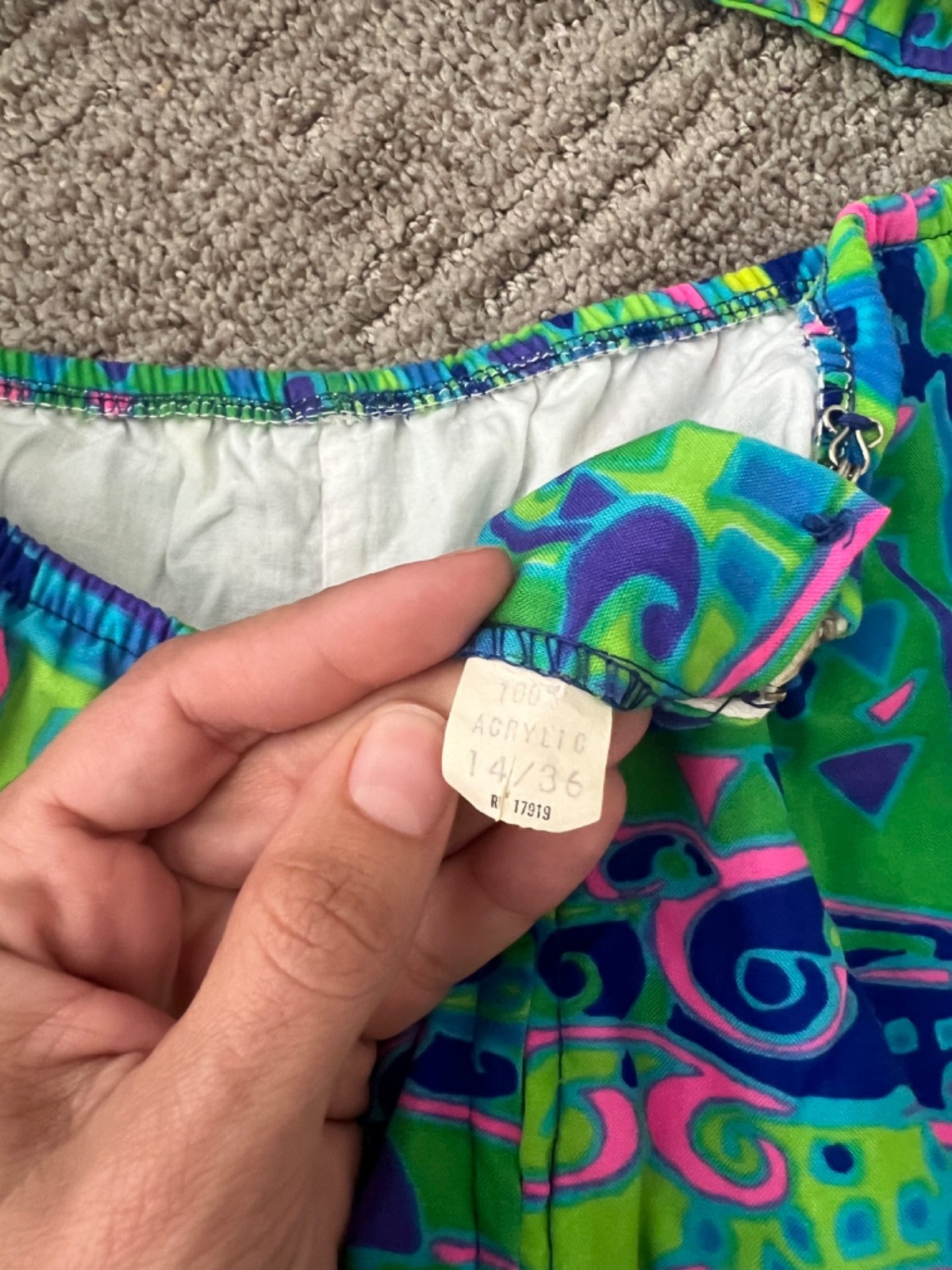 60s70s Vintage 3pc Mod Dayglow Barkcloth Bikini S… - image 2