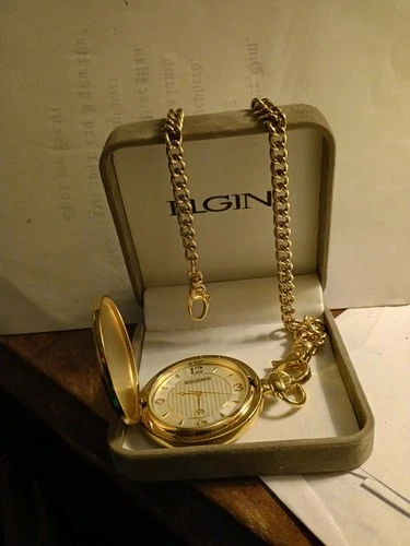 Watch elgin vintage pocket Collectible Antique Brass Pocket Watch W/ Box GIFT