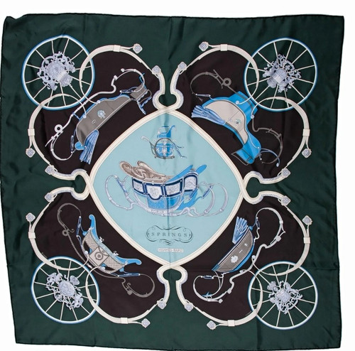 Hermès Springs Carré 90 Silk Scarf Philippe Ledoux w/ Box & Cartes à Nouer