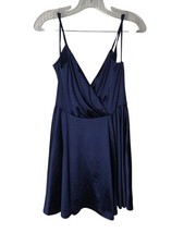 Windsor Blue Satin Full Slip Nightgown V-Neck Spaghetti Strap Women s M