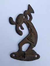 Kokopelli Cast Iron Key Rack Wall Hanger Coat Hook Leash Holder Rustic Southwest