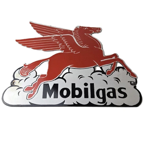 Vintage Mobil Gasoline Sign - Pegasus Motor Oil Gas Pump Station Porcelain Sign