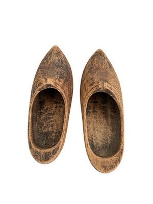 Vintage Hand Carved Wooden Dutch Clogs Pair Primitive Folk Art Shoes 12''