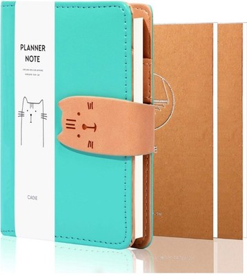Cute Blue Cat Binder Journal Refillable Cat Notebook 6-Ring Loose Leaf Binder