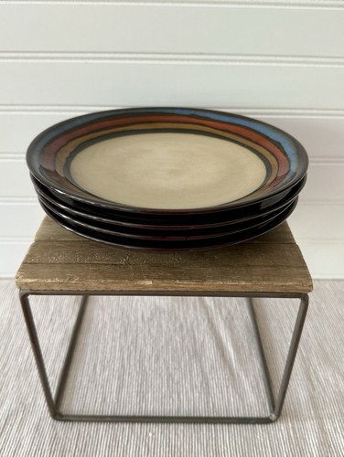Mikasa Cosmos Stoneware Salad Plates 8.25” Brown w/Multi-Color Bands Set of 4 - Picture 14 of 15