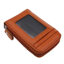DKER Genuine Leather Mini Credit Card Case Organizer Compact Wallet with Brown