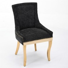 Set of 2 Modern Chenille Upholstered Dining Chairs w/Curved Gold Legs/Rivet Trim