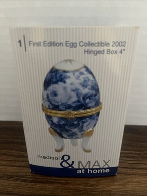 Madison & Max Porcelain Collectible Egg 2002 1st Edition Blue White READ W/Box