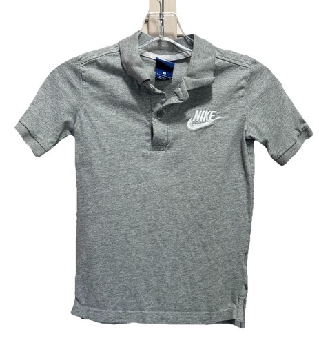 Nike Gray/White Logo Top Size Small Short Sleeve Collared Embroidered Buttons