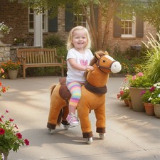 Ride on Horse for Ages 3-5, 29.5 Inch Plush Riding Pony, Dark Brown