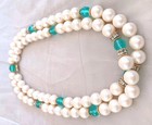 Vintage Monet Faux Pearls 36" Necklace Blue Turquoise Lucite Beads And Rondelles — photo 2