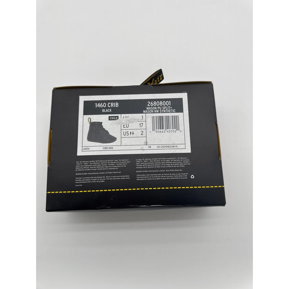 Nuevos Botines Infantiles Dr. Martens Talla 2 EE. UU. - Zapatos de Cuna Negros 1460 Niño/Niña Foto 4 de 4