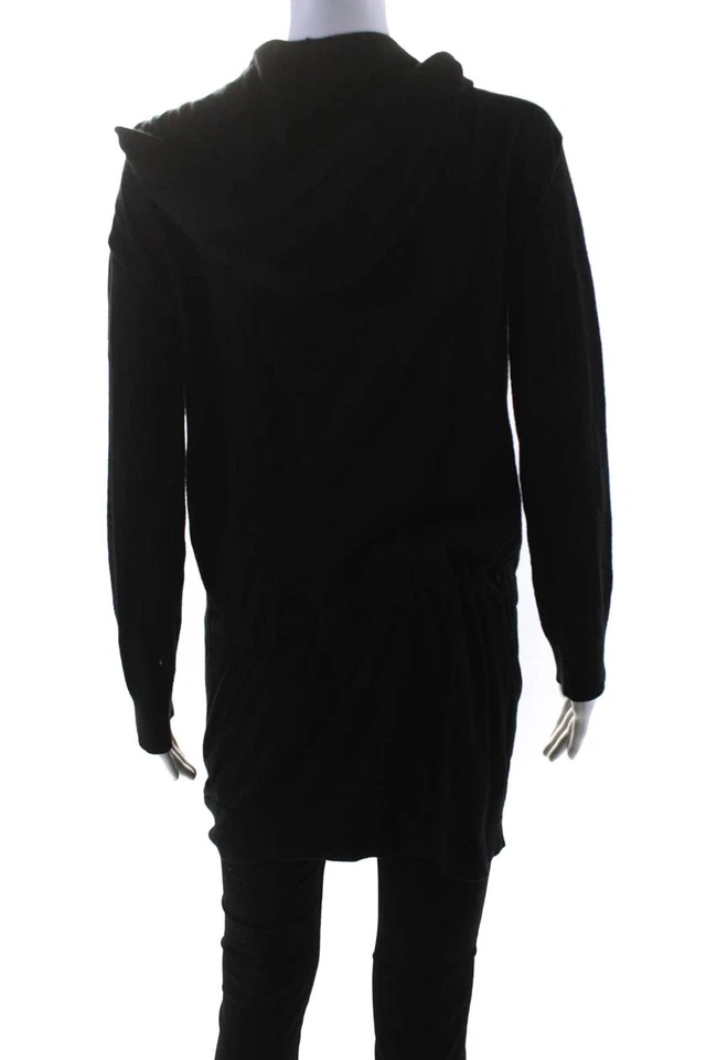 Chaqueta Anorak Banana Republic para Mujer Larga Tejida con Capucha a Presión Negra Talla Mediana Foto 3 de 4