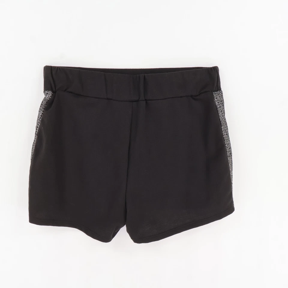 Pantalones Cortos Nicki Minaj Para Mujer Talla L Negro Plata Acentos Elastizados Tiro Alto Ajustados NUEVO Foto 2 de 4