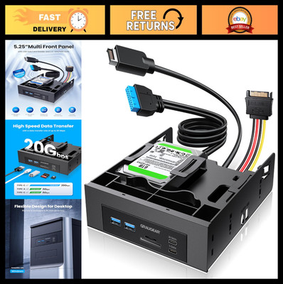 GRAUGEAR 5.25  Front Panel USB Hub, Internal SD/microSD Card Reader for Desktop