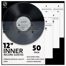 12  Premium Vinyl Record Inner Sleeves 50 Pack , Anti-Static HDPE Rice LP Co...