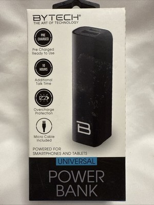 Bytech Universal Power Bank Pre Charged Micro Cable 2000 mAh New