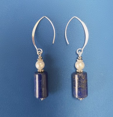 SUNDANCE Catalog .925 Sterling Silver Blue Lapis & Pearl Earrings - NEW