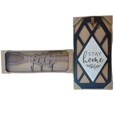 Set Of 2 - Modern Rustic Wall Decor Set - Plaque And Wall Hook