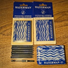 LOT Waterman Blue Fountain Pen Cartridges Pack 8 Large Size One Partial Pack 